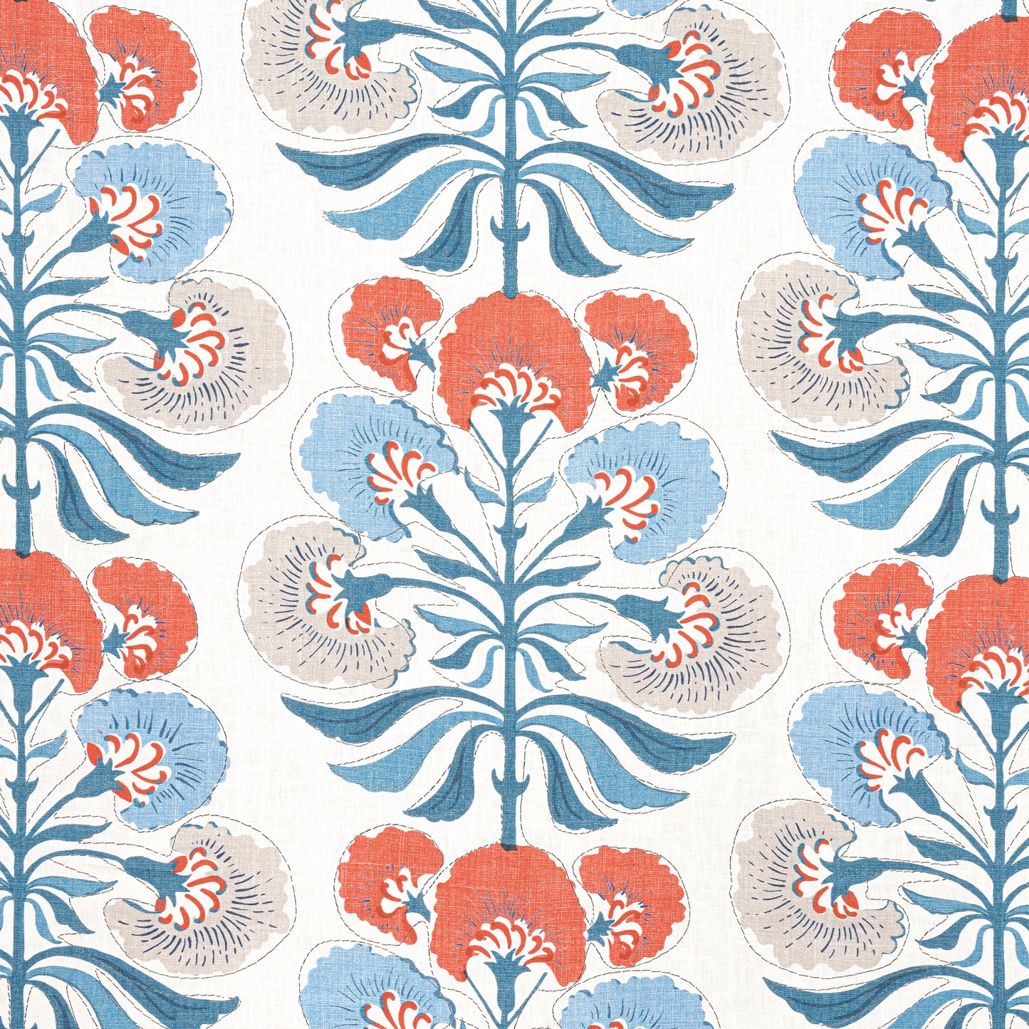 Purchase Thibaut Fabric Pattern# F916213 pattern name Tybee Tree color French Blue and Coral