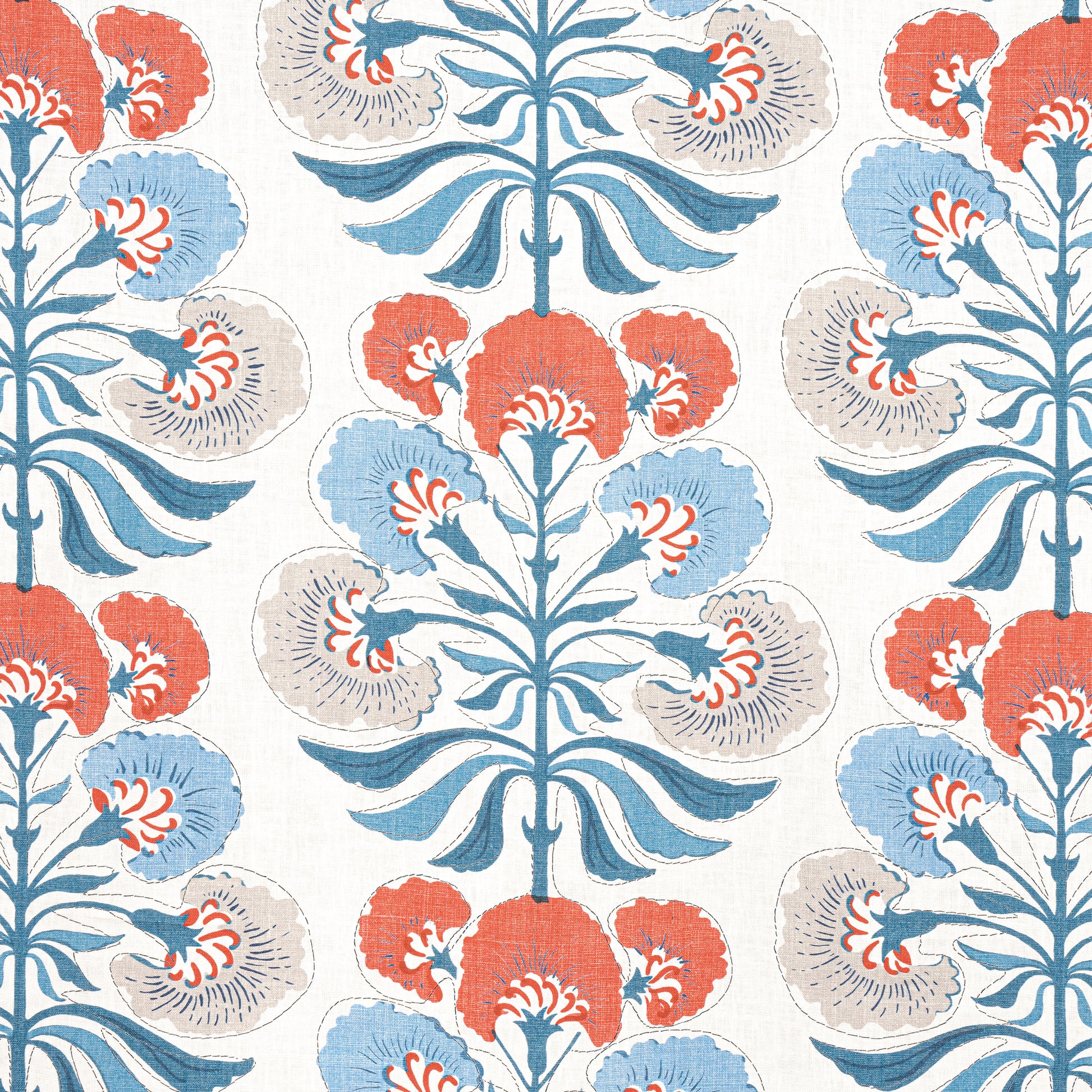 Purchase Thibaut Fabric Pattern# F916213 pattern name Tybee Tree color French Blue and Coral