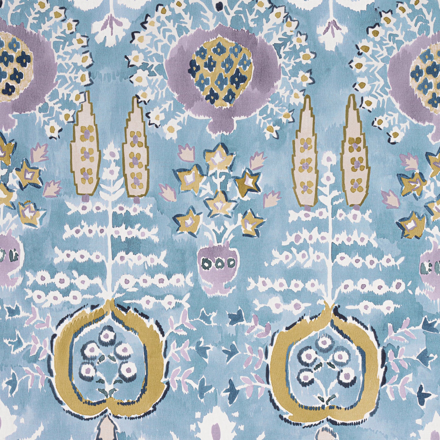 Purchase Thibaut Fabric SKU# F916244 pattern name Mendoza Suzani color French Blue and Lavender