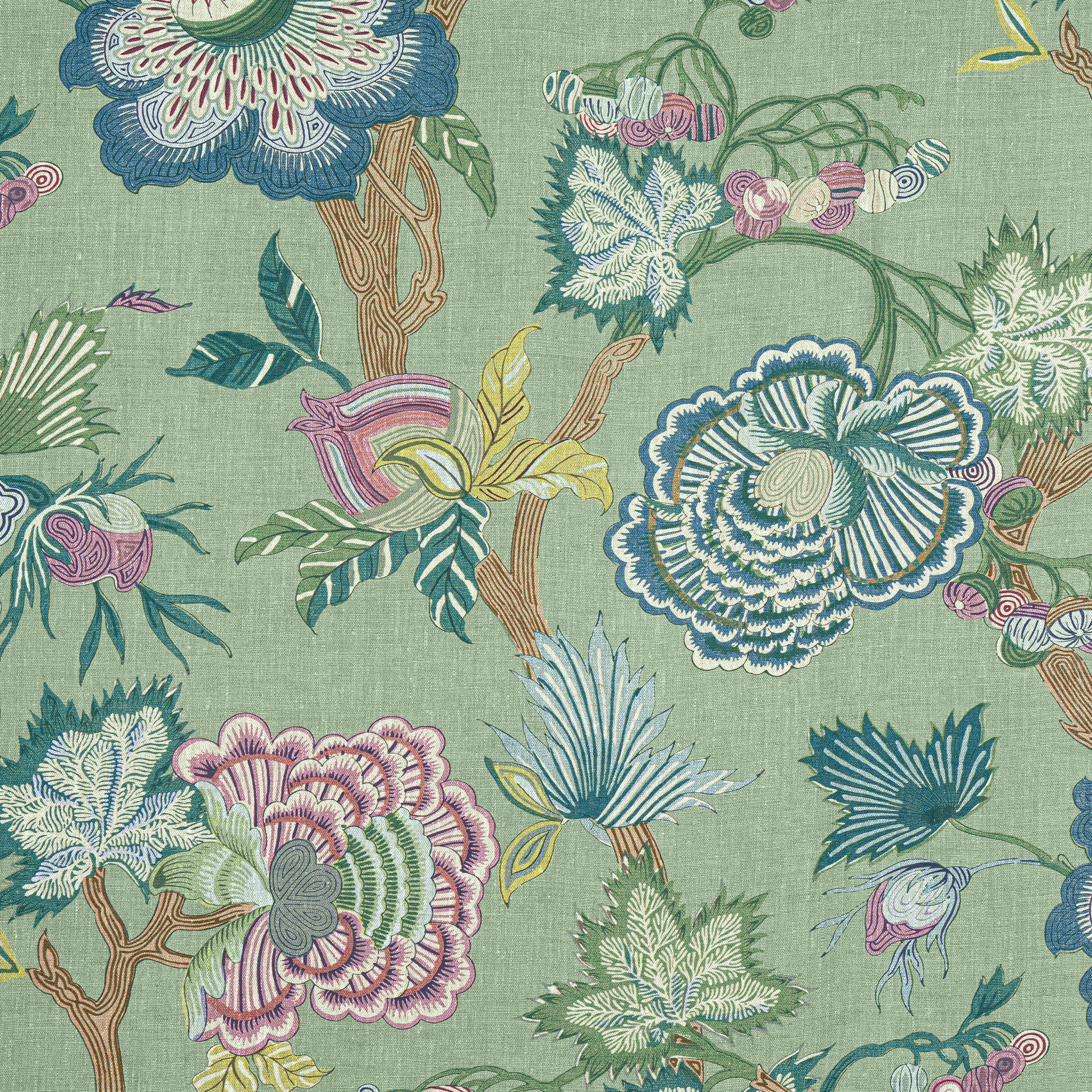 Purchase Thibaut Fabric Product# F936416 pattern name Indienne Jacobean color Green