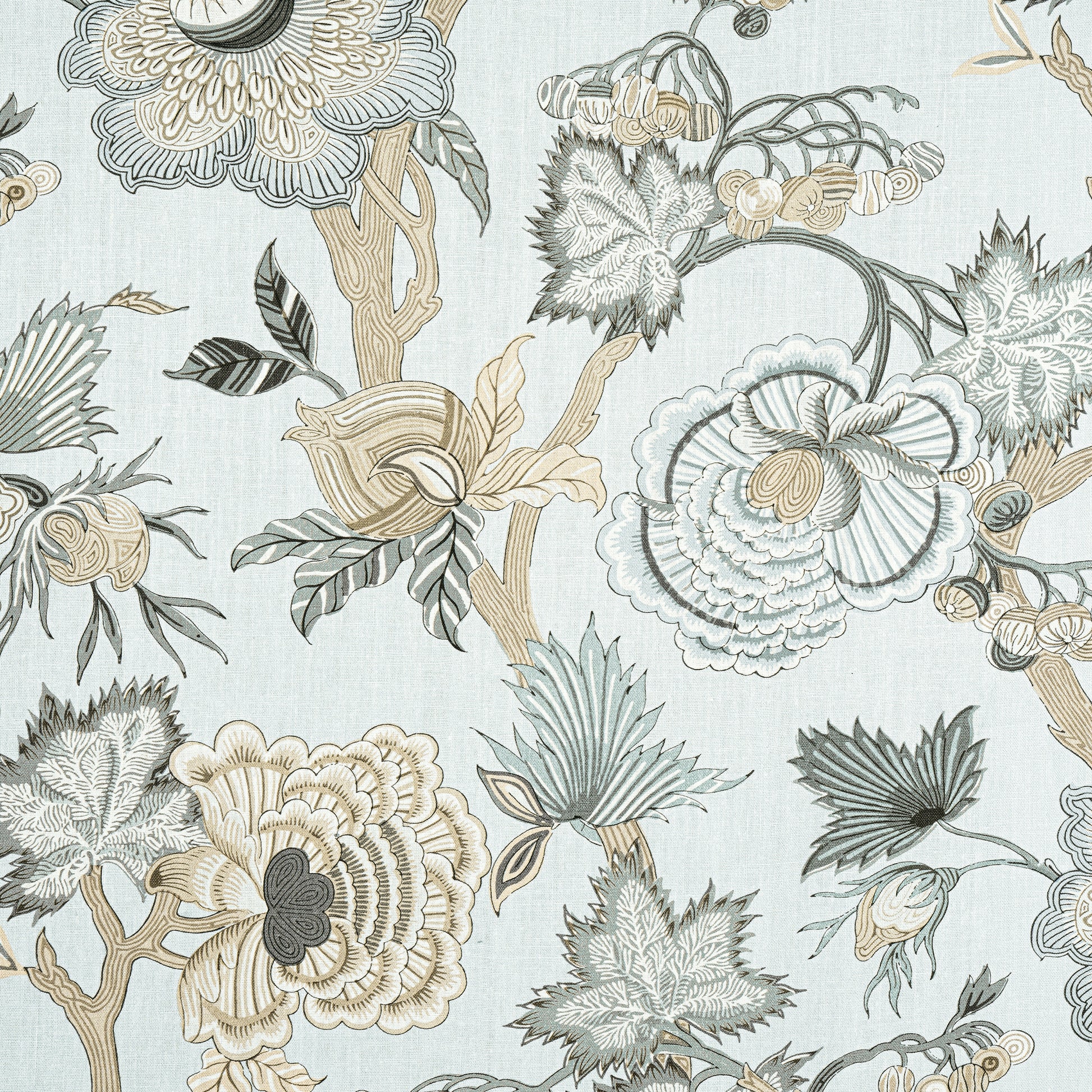 Purchase Thibaut Fabric Pattern number F936420 pattern name Indienne Jacobean color Robin's Egg