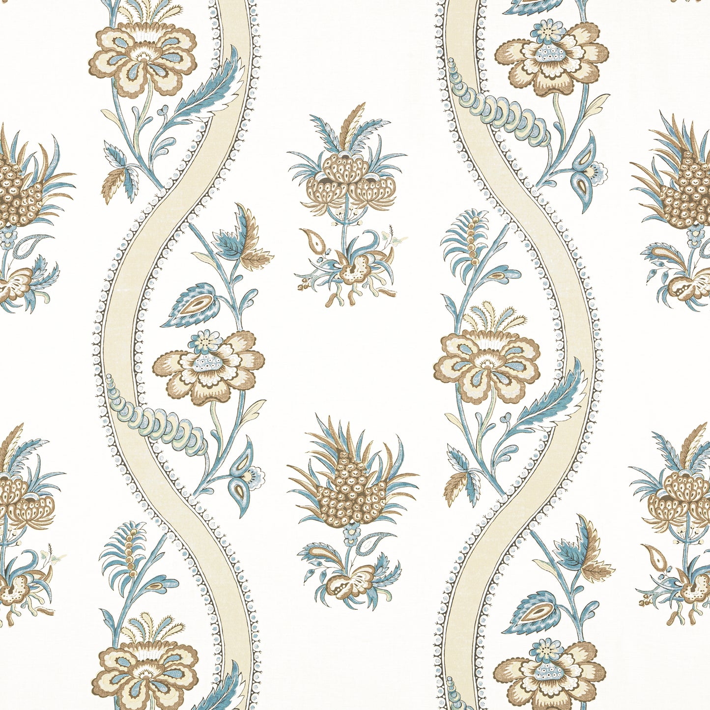 Purchase Thibaut Fabric Pattern F936425 pattern name Ribbon Floral color Beige and Spa Blue