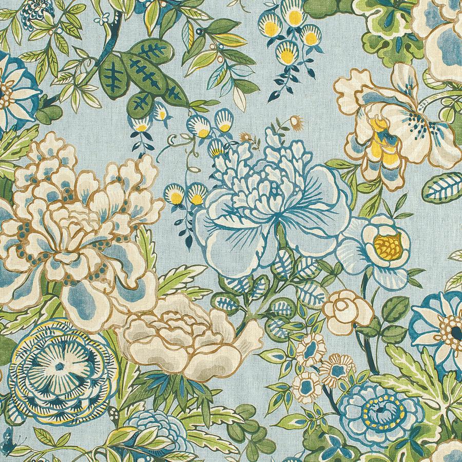 Purchase Thibaut Fabric Product F942020 pattern name Peony Garden color Spa Blue