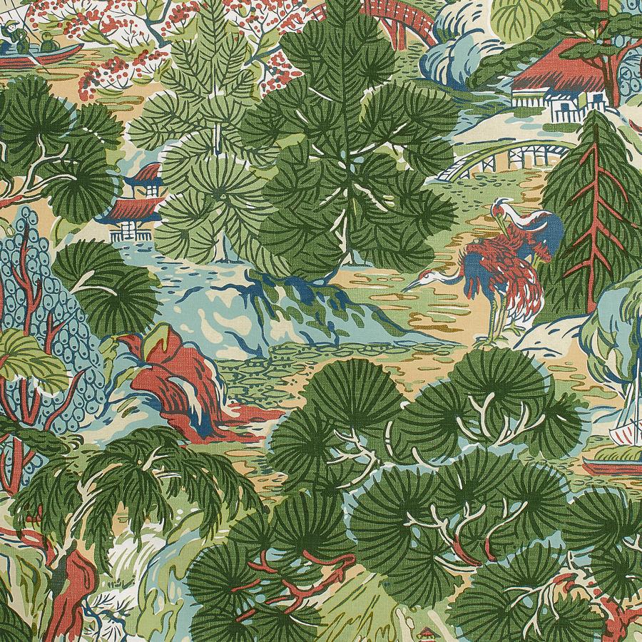 Purchase Thibaut Fabric Pattern# F942022 pattern name Pagoda Trees color Coral and Green