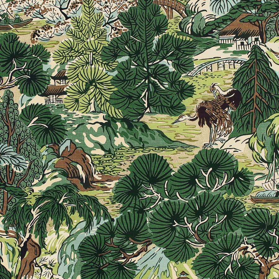 Purchase Thibaut Fabric Item F942025 pattern name Pagoda Trees color Brown and Green
