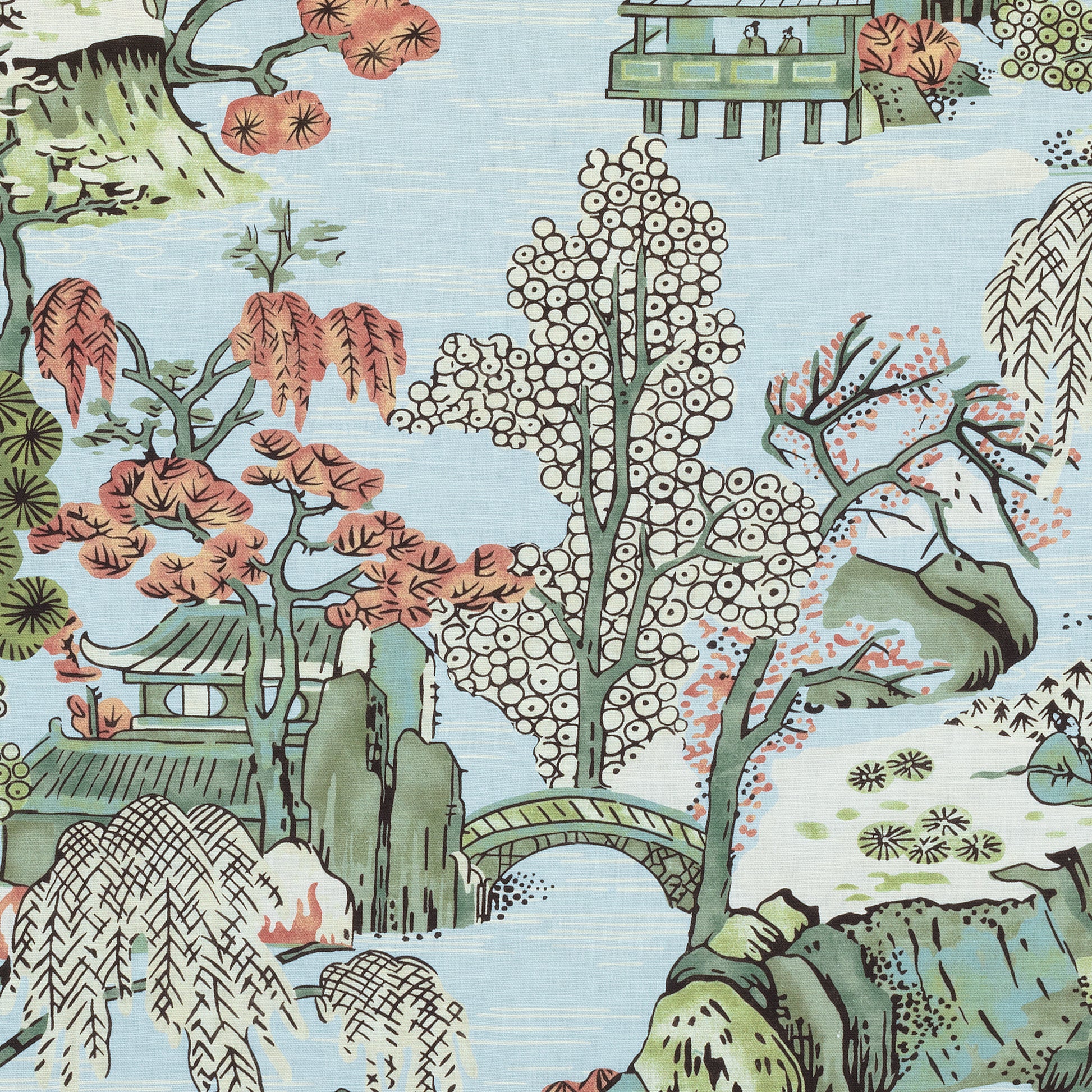 Buy samples of F975460 Asian Scenic Printed Dynasty Thibaut Fabrics