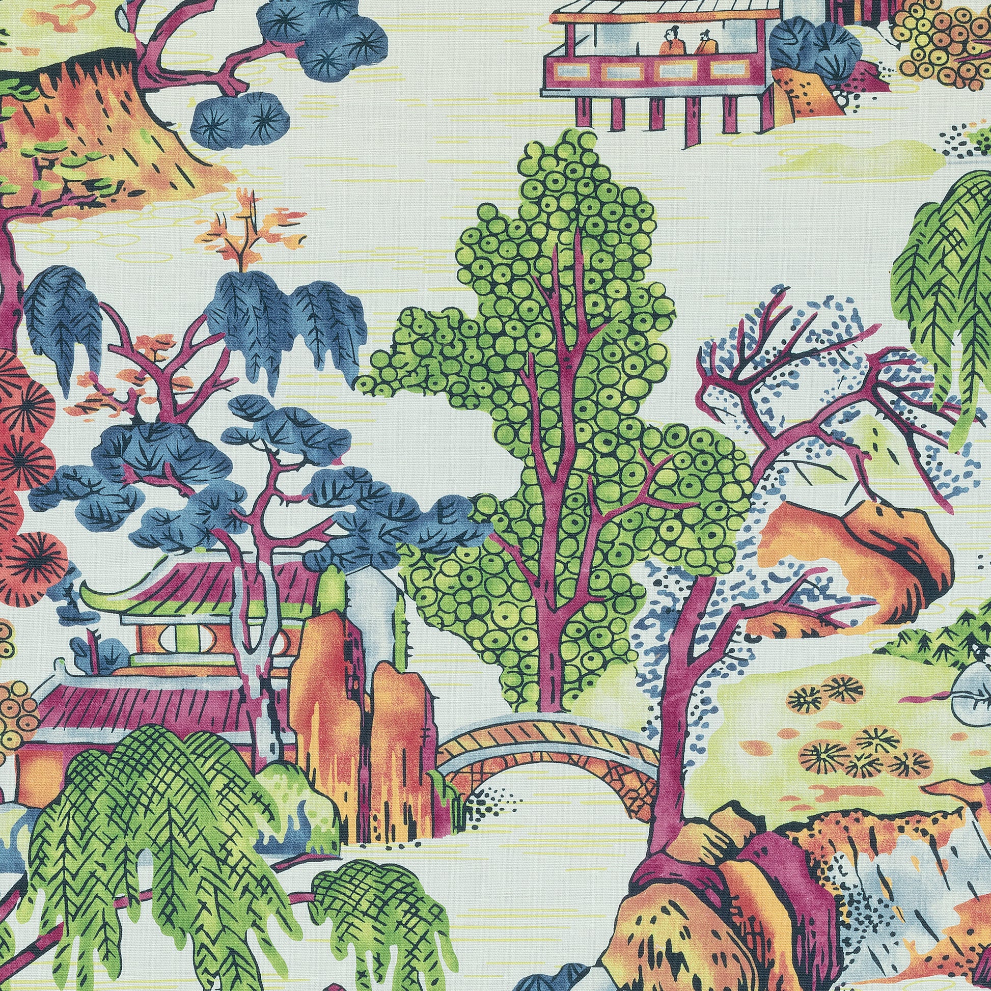 Buy samples of F975464 Asian Scenic Printed Dynasty Thibaut Fabrics