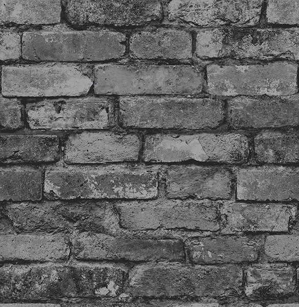 Purchase FD31284 Brewster Wallpaper, Davis Charcoal Rustic Brick - Medley
