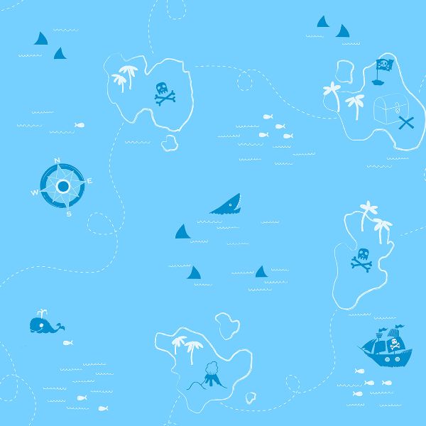 Purchase FD40278 Brewster Wallpaper, Charlie Blue Treasure Map - Medley