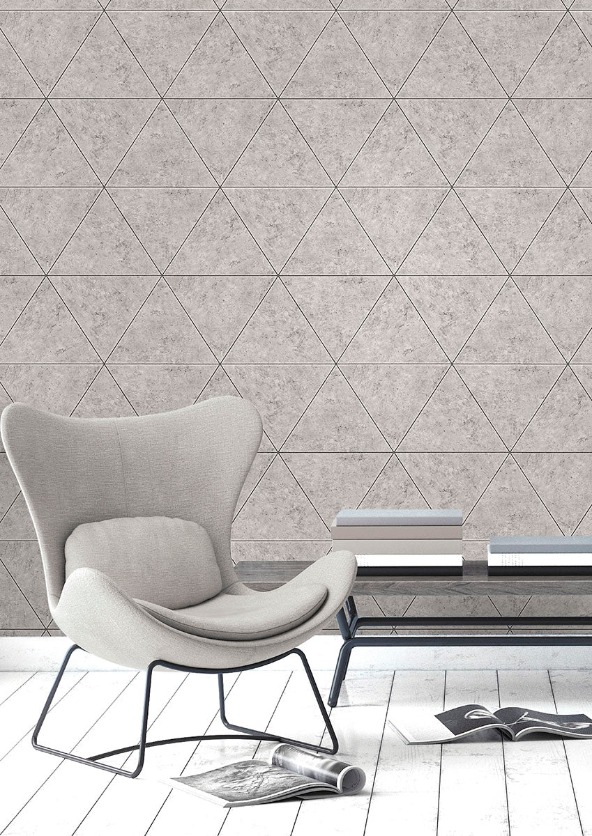 Purchase FD41760 Brewster Wallpaper, Benson Grey Marble Triangle - Medley1