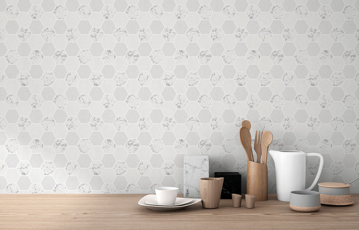 Purchase FD42411 Brewster Wallpaper, Ceramica Grey Hexagon Tile - Medley1
