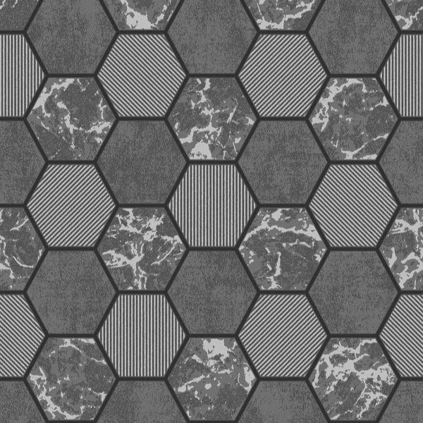 Purchase FD42414 Brewster Wallpaper, Ceramica Black Hexagon Tile - Medley