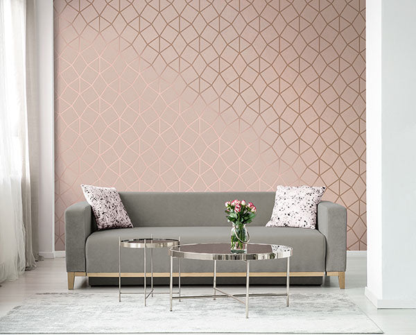 Purchase FD42561 Brewster Wallpaper, Stella Blush Geo Trellis - Medley1