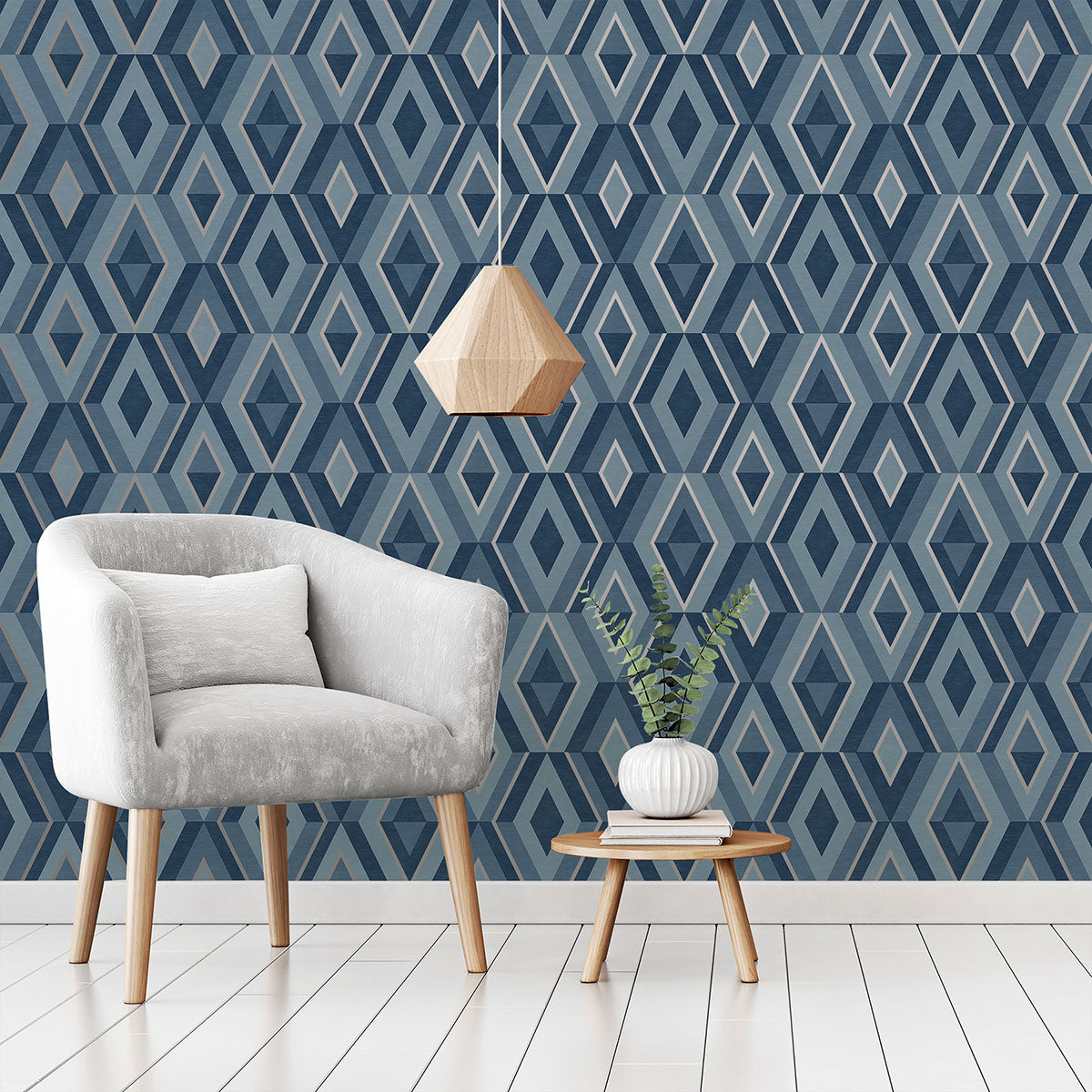 Purchase FD42608 Brewster Wallpaper, Shard Blue Geometric - Medley12