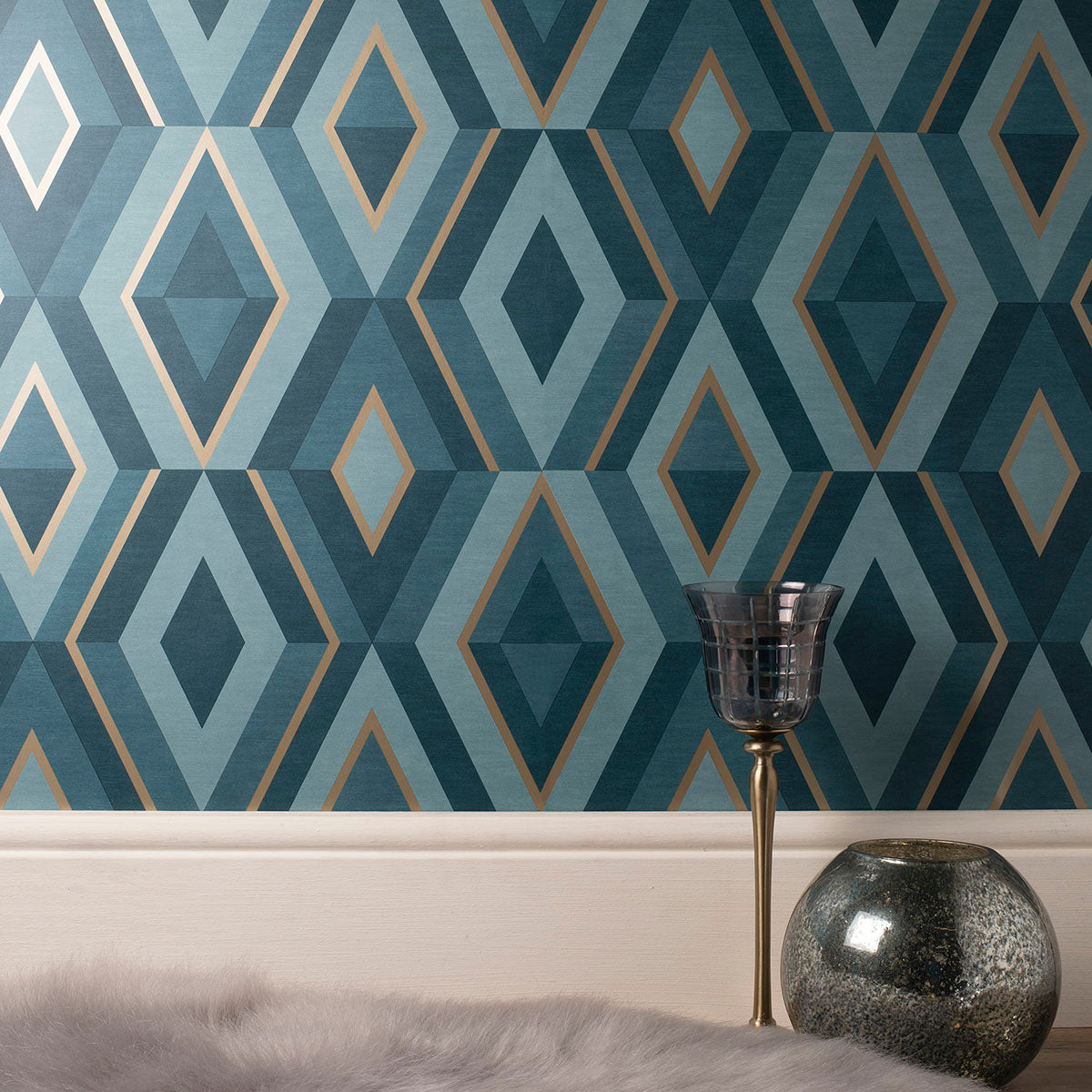 Purchase FD42609 Brewster Wallpaper, Shard Turquoise Geometric - Medley1