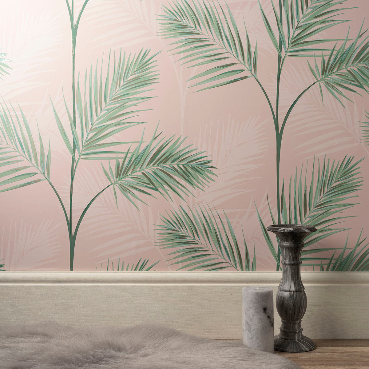 Purchase FD42680 Brewster Wallpaper, South Beach Blush Fronds - Medley12