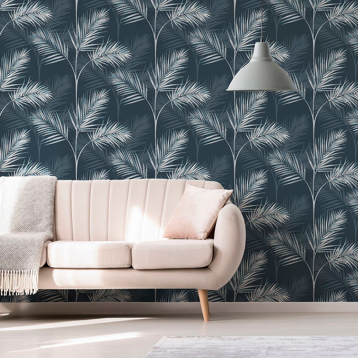 Purchase FD42681 Brewster Wallpaper, South Beach Navy Fronds - Medley1