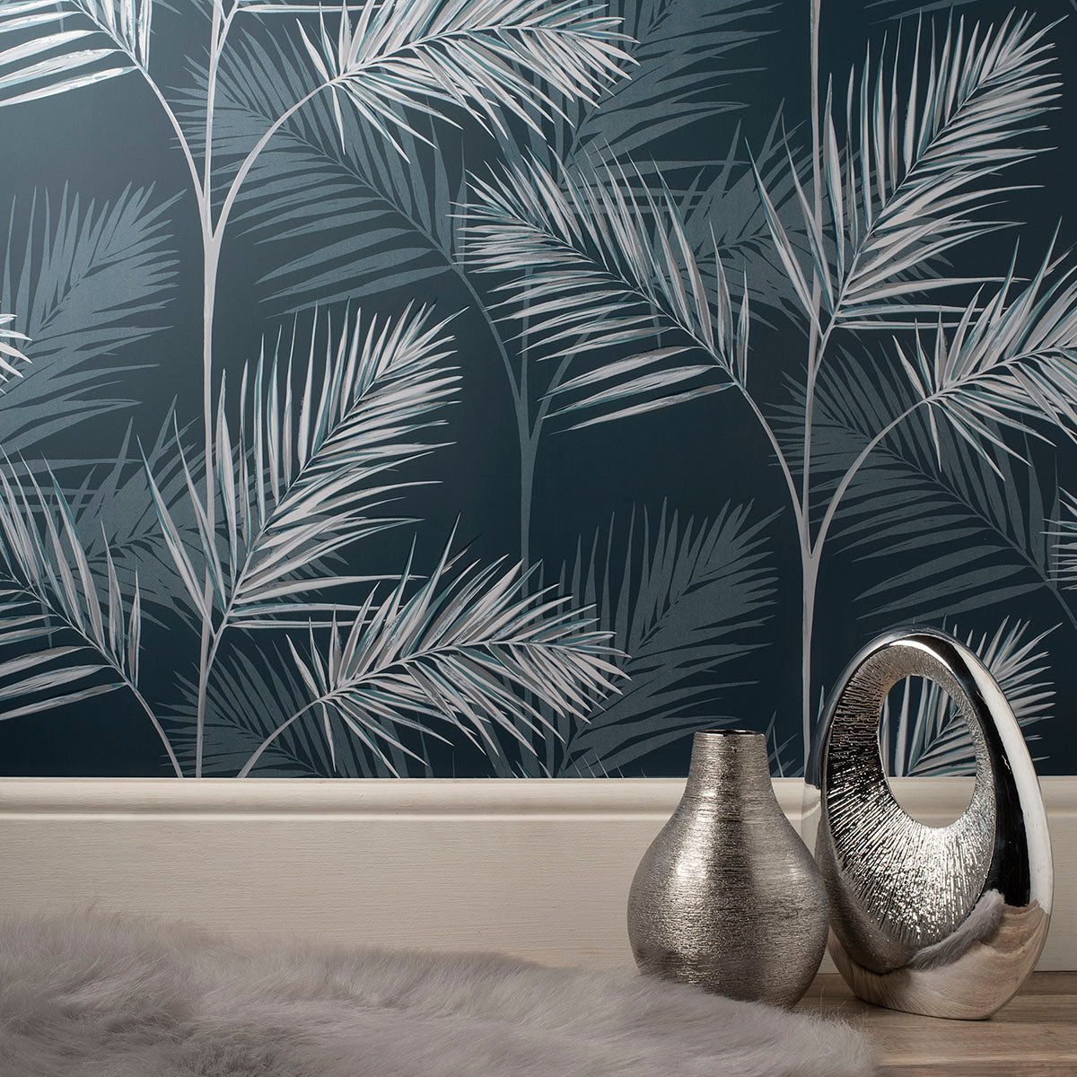 Purchase FD42681 Brewster Wallpaper, South Beach Navy Fronds - Medley12