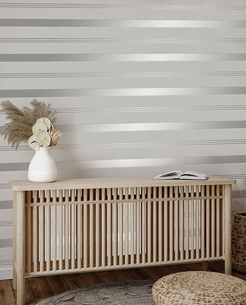 Purchase FD42797 Brewster Wallpaper, Collin Silver Bexley Stripe - Medley1