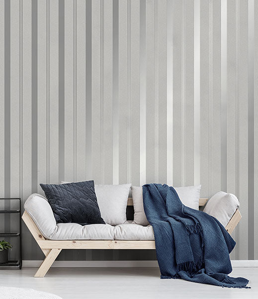Purchase FD42797 Brewster Wallpaper, Collin Silver Bexley Stripe - Medley12