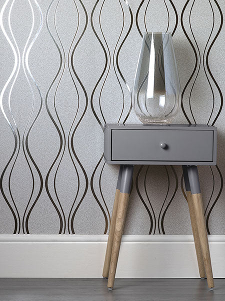 Purchase FD42800 Brewster Wallpaper, Odie Silver Contour Wave - Medley1