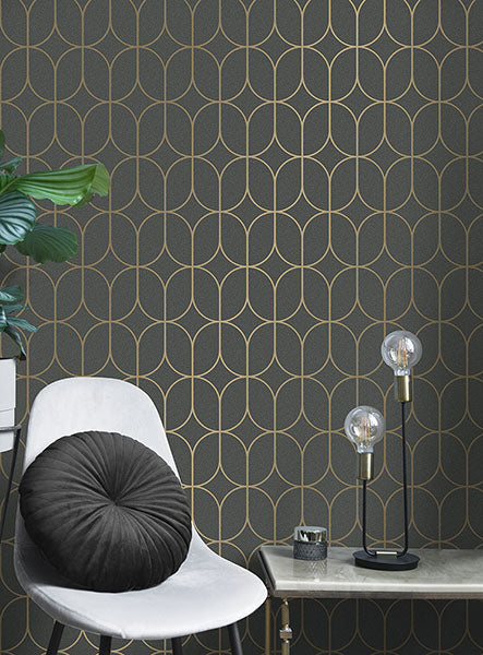 Purchase FD42804 Brewster Wallpaper, Raye Charcoal Rosco Trellis - Medley1