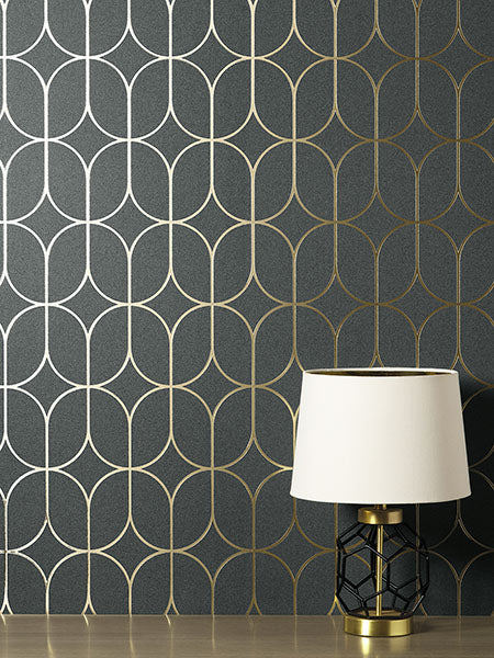 Purchase FD42804 Brewster Wallpaper, Raye Charcoal Rosco Trellis - Medley12