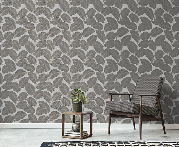 Purchase FD42819 Brewster Wallpaper, Larson Grey Leaf - Medley1