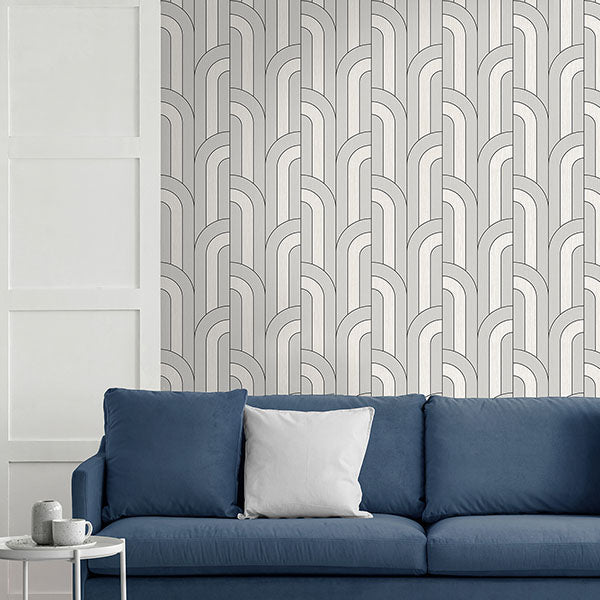 Purchase FD42843 Brewster Wallpaper, Ezra Platinum Arch - Medley1