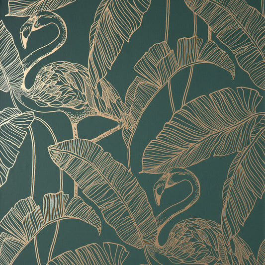 Purchase FD42946 Brewster Wallpaper, Mulholland Dark Green Flamingo - Medley