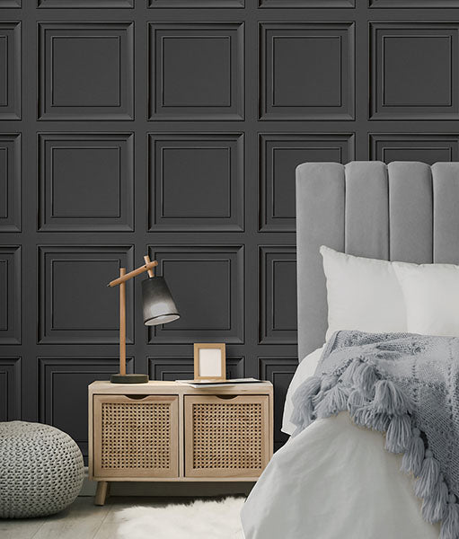 Purchase FD43001 Brewster Wallpaper, Distinctive Dark Grey Square Panel - Medley12