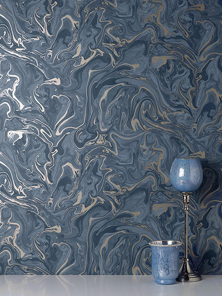 Purchase FD43055 Brewster Wallpaper, Suave Navy Marble - Medley1