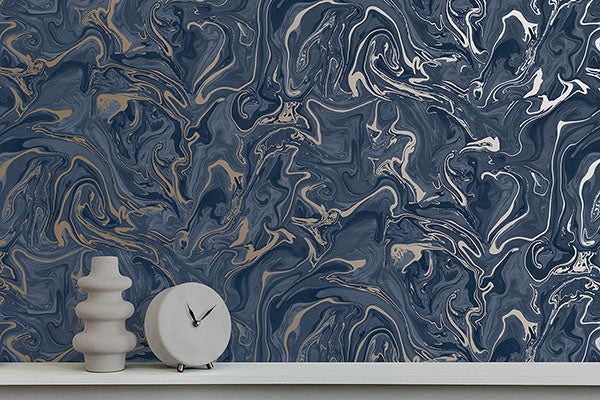 Purchase FD43055 Brewster Wallpaper, Suave Navy Marble - Medley12