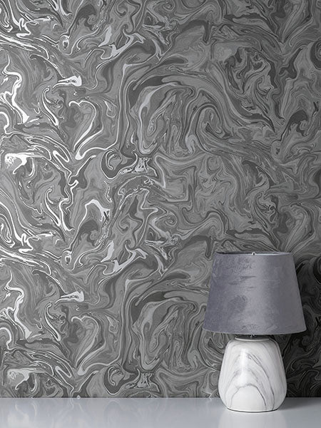 Purchase FD43057 Brewster Wallpaper, Suave Charcoal Marble - Medley1