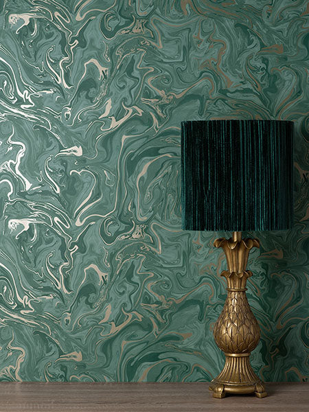 Purchase FD43058 Brewster Wallpaper, Suave Dark Green Marble - Medley1