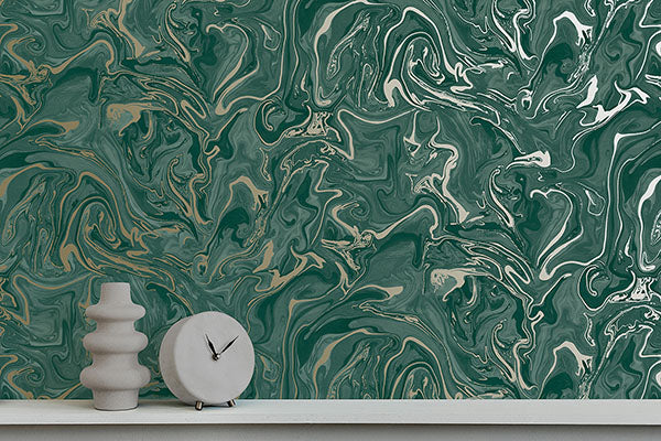 Purchase FD43058 Brewster Wallpaper, Suave Dark Green Marble - Medley12