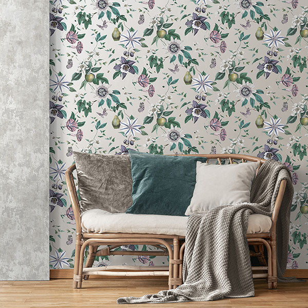 Purchase FD43059 Brewster Wallpaper, Sierra Silver Floral - Medley1
