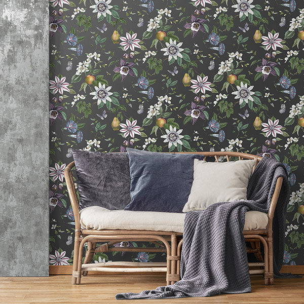 Purchase FD43060 Brewster Wallpaper, Sierra Black Floral - Medley1