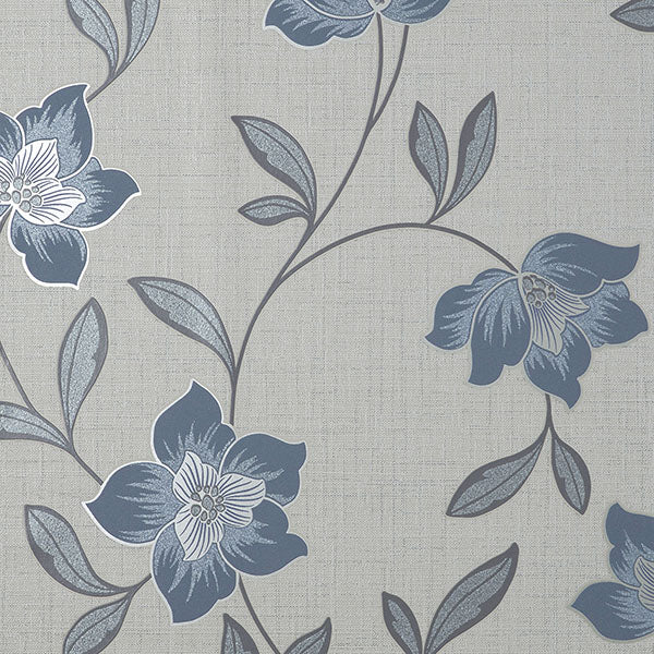 Purchase FD43067 Brewster Wallpaper, Larson Blue Floral - Medley