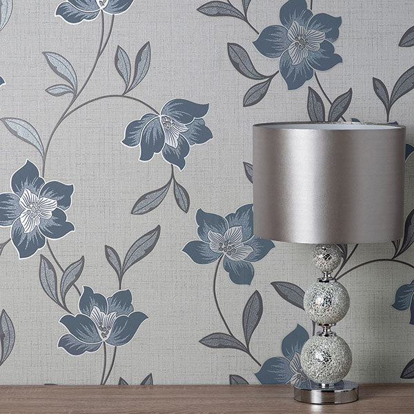 Purchase FD43067 Brewster Wallpaper, Larson Blue Floral - Medley1