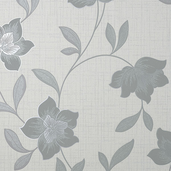 Purchase FD43068 Brewster Wallpaper, Larson Grey Floral - Medley