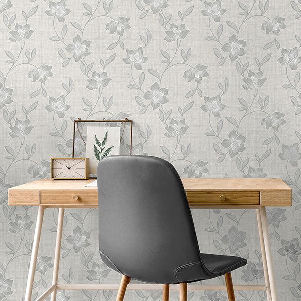 Purchase FD43068 Brewster Wallpaper, Larson Grey Floral - Medley12