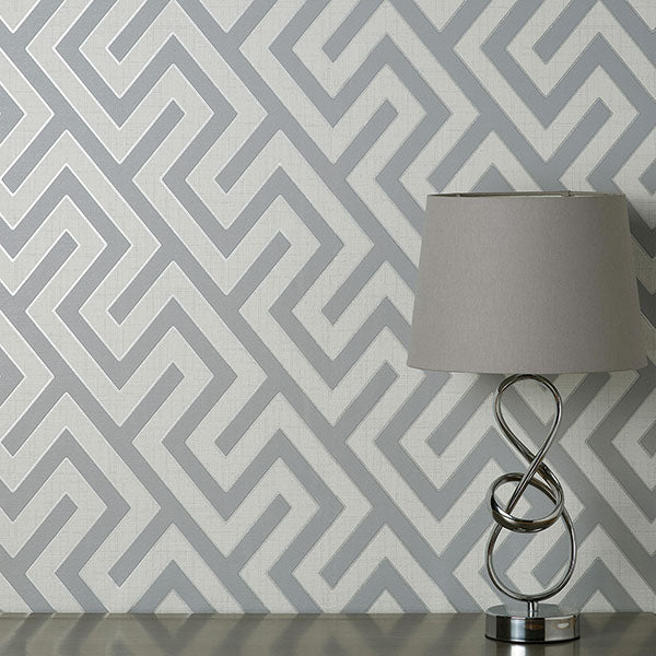 Purchase FD43071 Brewster Wallpaper, Meander Light Grey Geo - Medley1