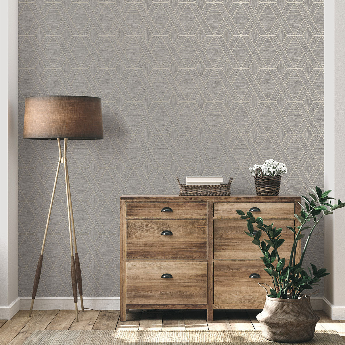 Purchase FD43152 Brewster Wallpaper, Malcolm Grey Geo - Medley1