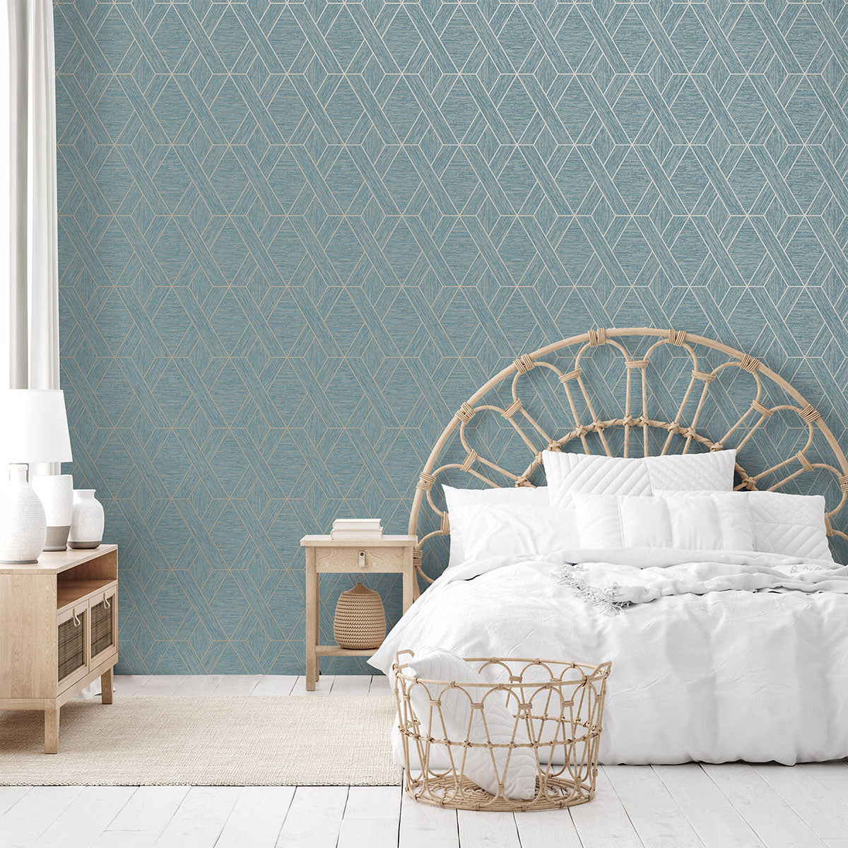 Purchase FD43154 Brewster Wallpaper, Malcolm Teal Geo - Medley12