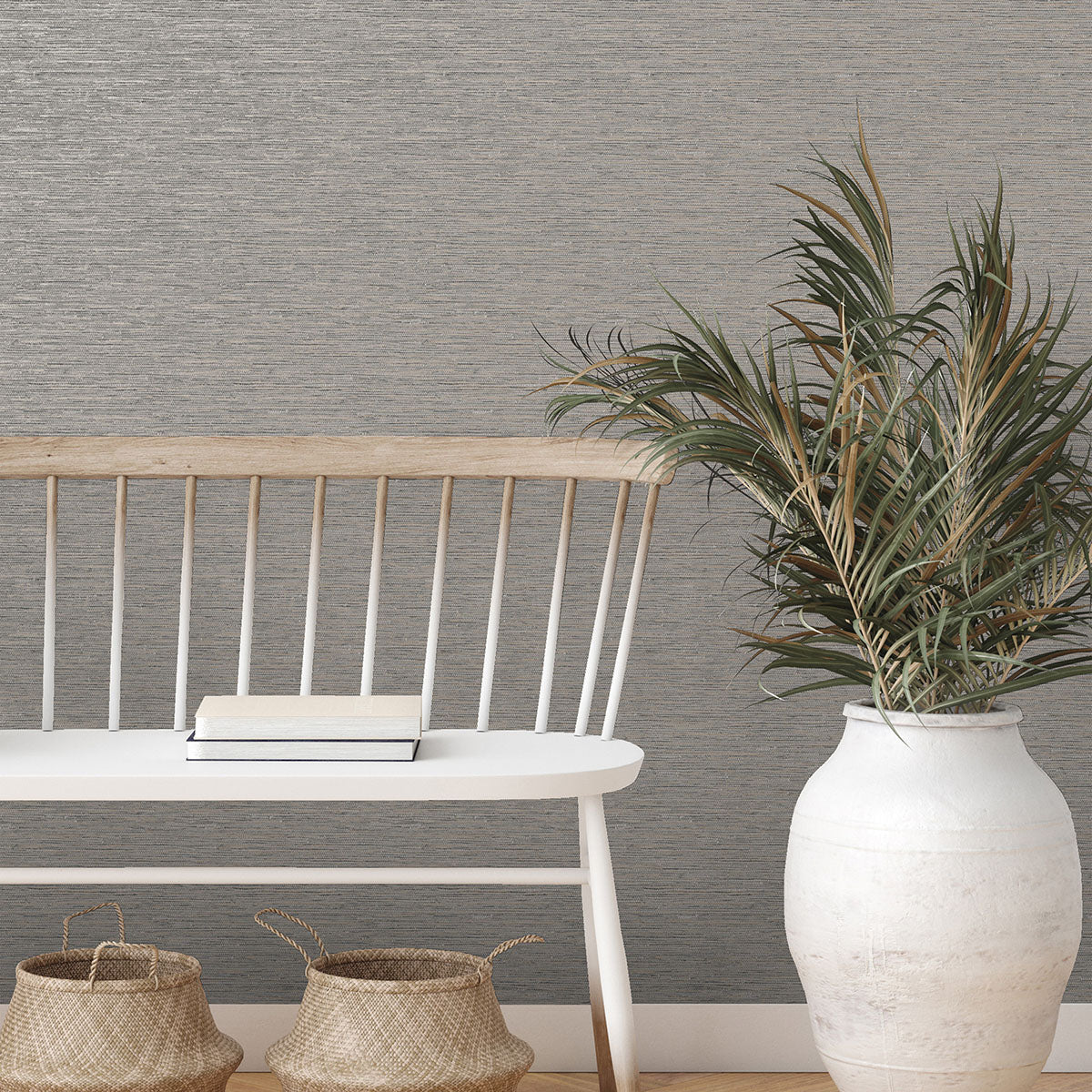 Purchase FD43155 Brewster Wallpaper, Mephi Grey Grasscloth - Medley12