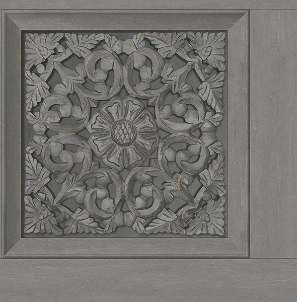 Purchase FD43274 Brewster Wallpaper, Albie Dark Grey Carved Panel - Medley