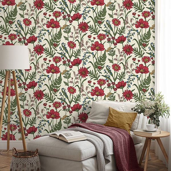 Purchase FD43335 Brewster Wallpaper, Arden Red Wild Meadow - Medley1