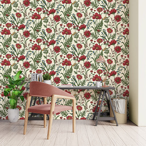 Purchase FD43335 Brewster Wallpaper, Arden Red Wild Meadow - Medley12