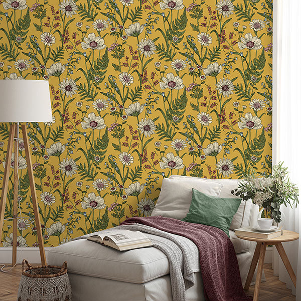 Purchase FD43336 Brewster Wallpaper, Arden Mustard Wild Meadow - Medley1